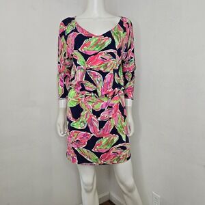 Lilly Pulitzer Cara Mini Dress Size S Tropical Vias Floral Dolman Sleeve Preppy